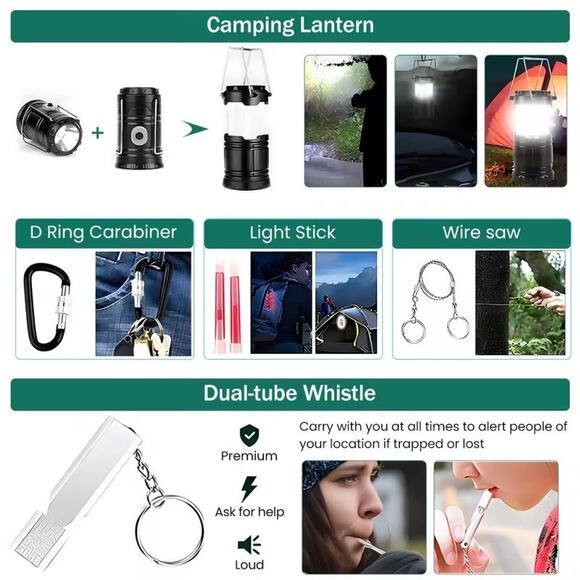 Emergency Survival Prepper Kit First Aid Bug out Military 194 Pieces Set -US - Picture 3 of 7